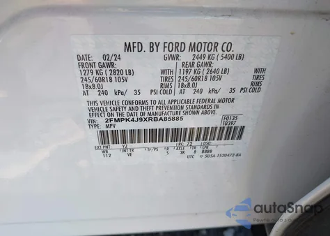 2024 Ford Edge Sel from USA, damaged, VIN 2FMPK4J9XRBA85885